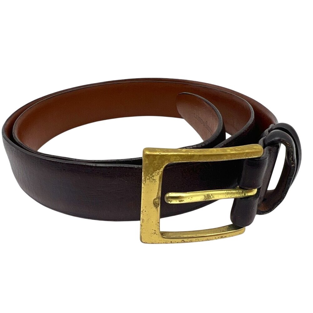 Lands End Brown Leather Belt Men's 32 Solid Brass‎ Hardware 1" Width